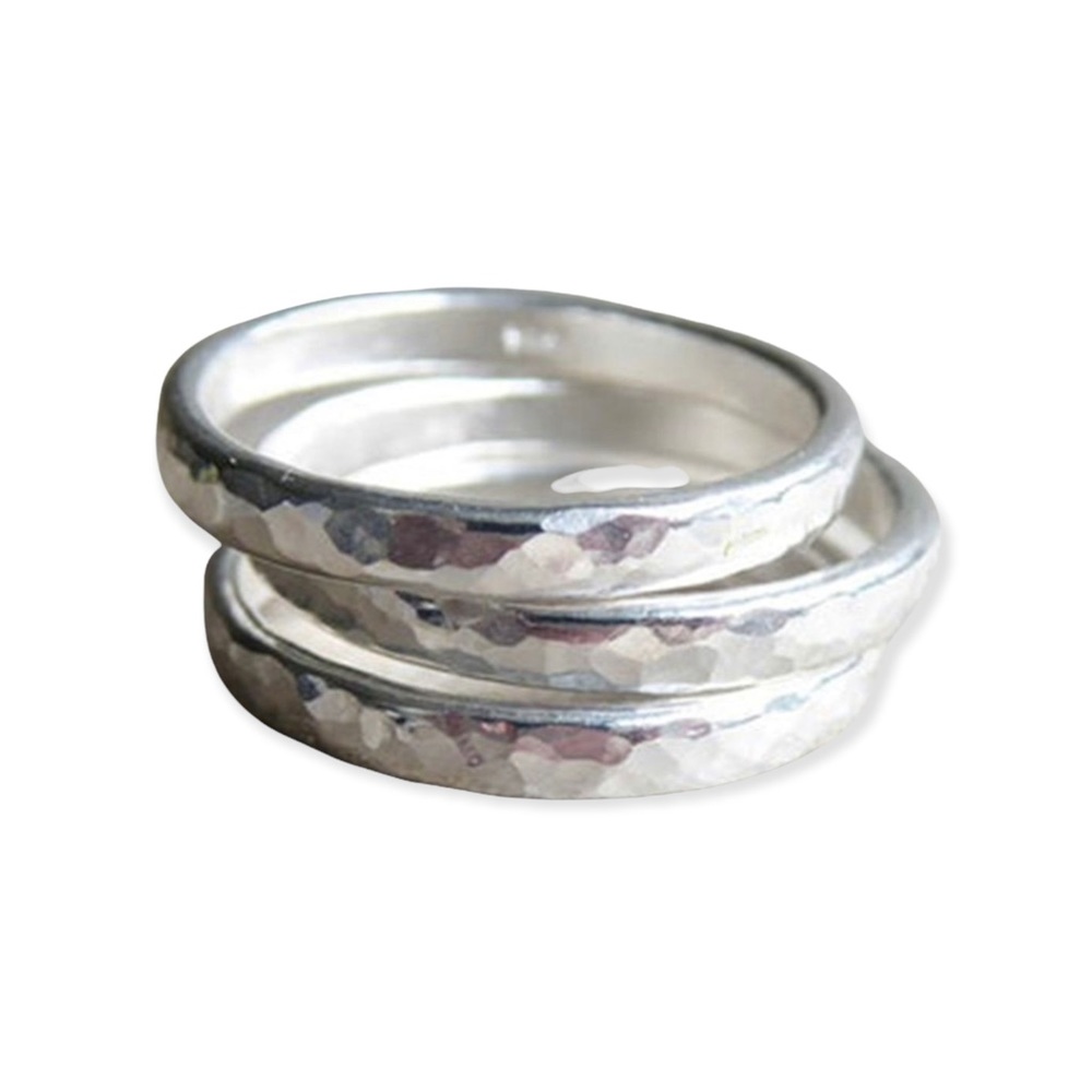 SET OF 3 HAMMERED SILVER TONE STACKABLE RINGS NO NICKEL! - Picture 2 of 9